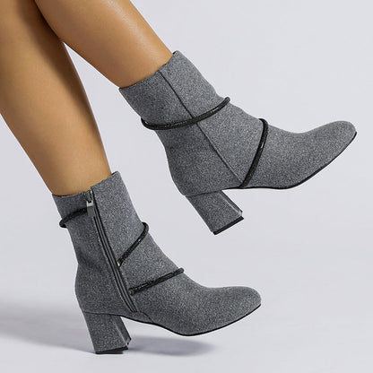 Orthopedic Balance Mid-Heel Boots With Rhinestone Chain - Unique And Elegant