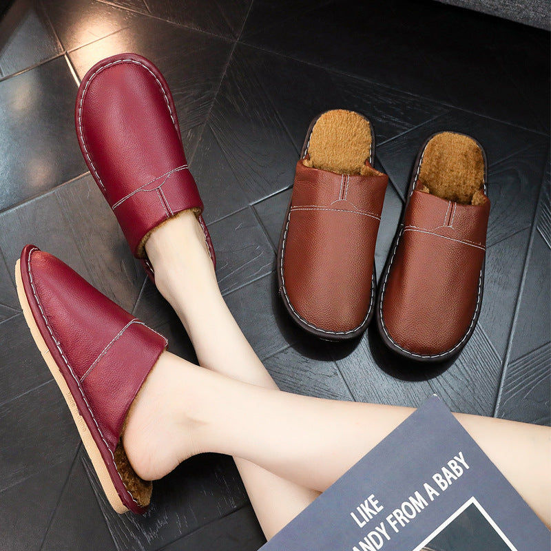 Orthopedic Balance Non-Slip Winter Leather Slippers For Indoor Use