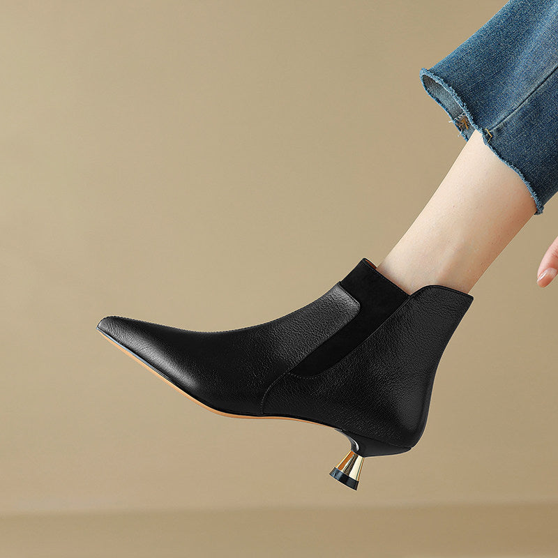 Orthopedic Balance Genuine Leather Ankle Boots With A Kitten Heel, Unique Elegance
