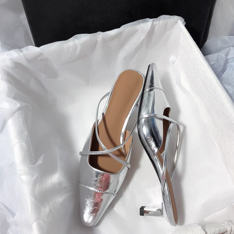 Orthopedic Balance Metallic Pointed Toe Slingback Flat Sandals