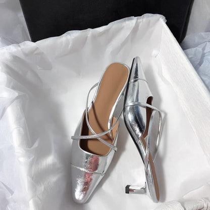 Orthopedic Balance Metallic Pointed Toe Slingback Flat Sandals