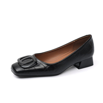 Orthopedic Balance Leather Pumps - Square Toe Low Heel