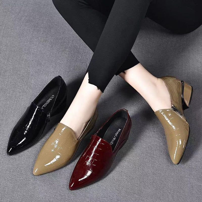 Orthopedic Balance Leather Chunky Heel Shoes - Pointed Toe