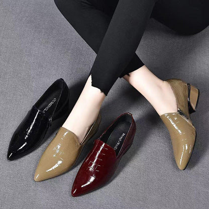 Orthopedic Balance Leather Chunky Heel Shoes - Pointed Toe