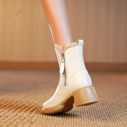 Clarisse | Fur-Lined Side-Zip Leather Heel Winter Boots