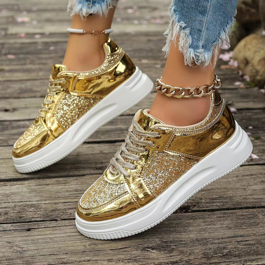 Orthopedic Balance Unique Sequined Lace-Up Flat Shoes
