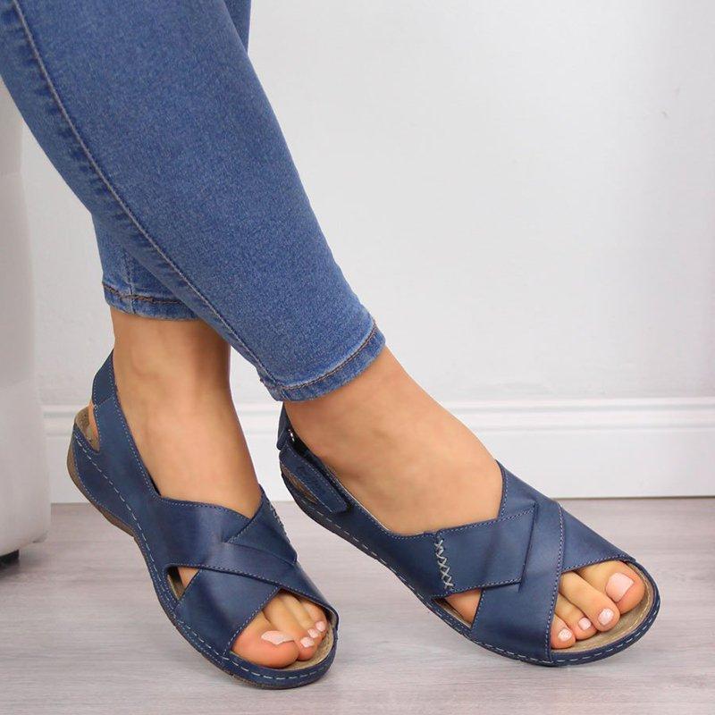 Kaia | Women’s Orthopedic Cross-Strap Leather Sandals with Open Toe