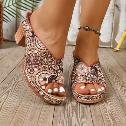 Halcyra | Women’s Orthopedic Boho Printed Block Heel Mules