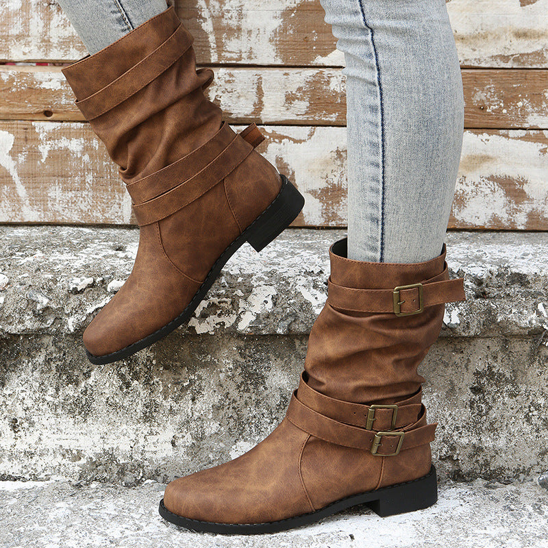 Orthopedic Balance Vintage Low Heel Boots With Adjustable Buckle
