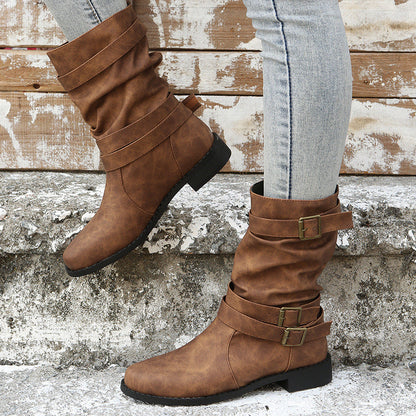 Orthopedic Balance Vintage Low Heel Boots With Adjustable Buckle