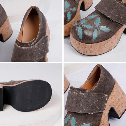 Mila | Women’s Retro Chunky Heel Leather Clogs with Orthopedic Support