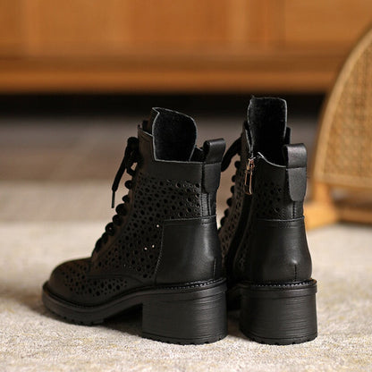 Mary | Women’s Perforated Lace-Up Ankle Boots with Orthopedic Cushion