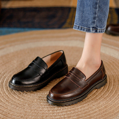 Orthopedic Balance Leather Loafers - Round Toe Low Heel