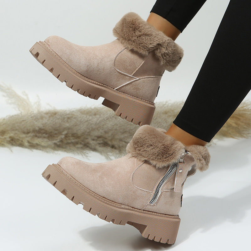 Sabrina | Fur-Collar Suede Side-Zip Chunky Winter Boots