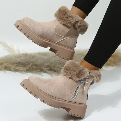 Sabrina | Fur-Collar Suede Side-Zip Chunky Winter Boots