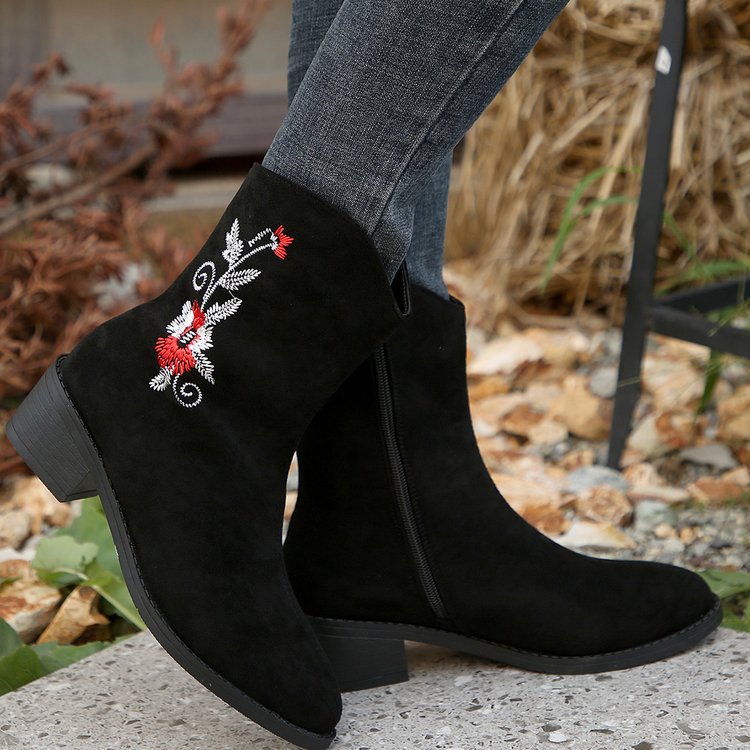 Orthopedic Balance Mid-Calf Boots - Embroidered Comfort