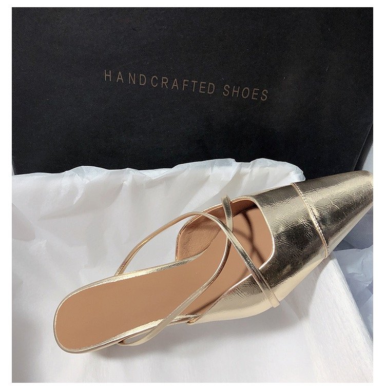 Orthopedic Balance Metallic Pointed Toe Slingback Flat Sandals