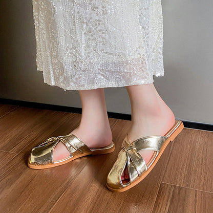 Flora | Women’s Metallic Orthopedic Slip-On Bow Sandals