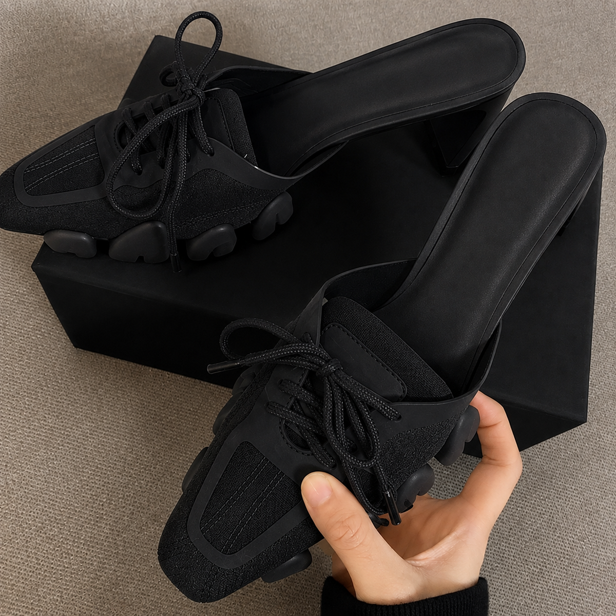 Yolene | Women’s Orthopedic Mesh Lace-Up Mule Heels