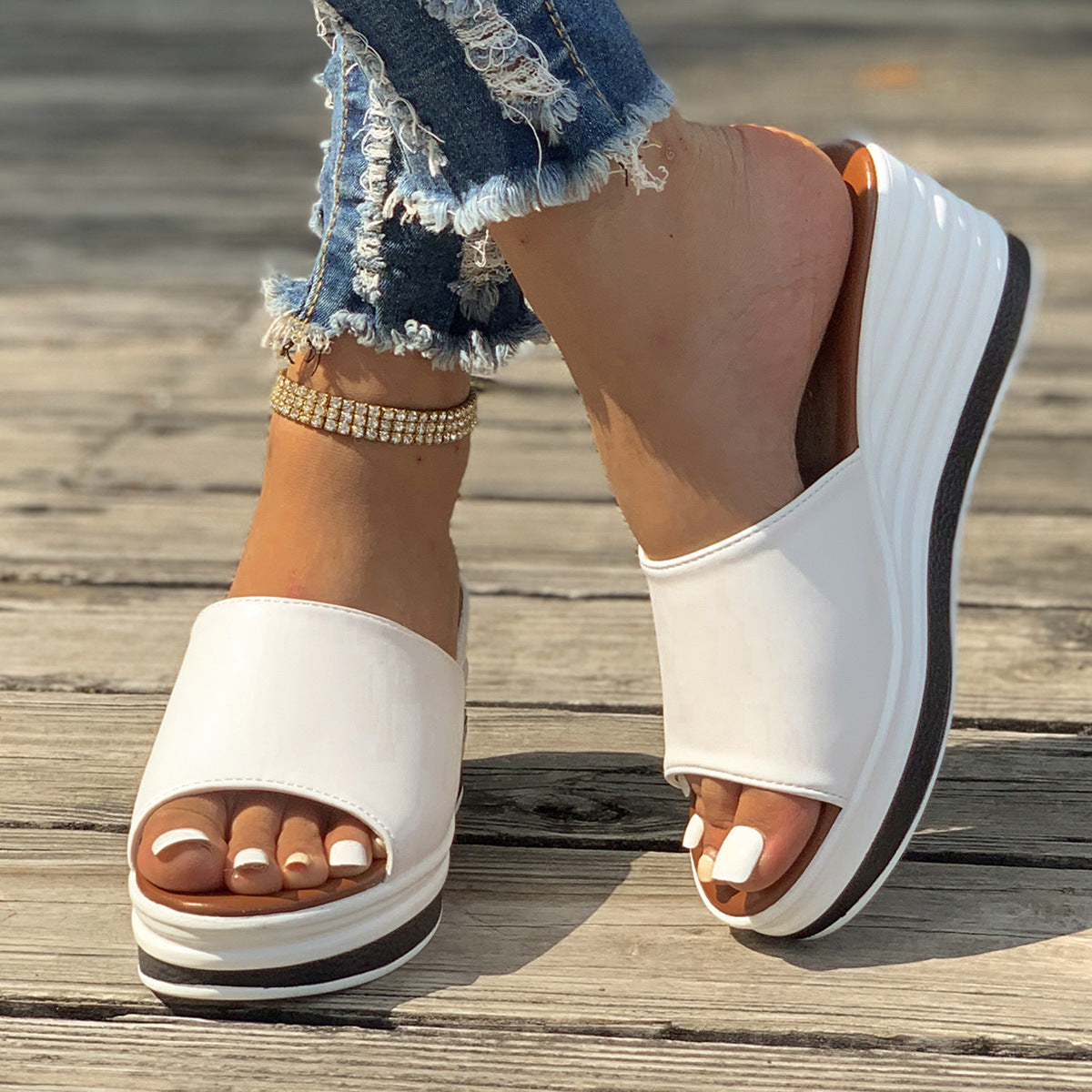 Heleneva | Women’s Orthopedic Platform Slide Wedge Sandals
