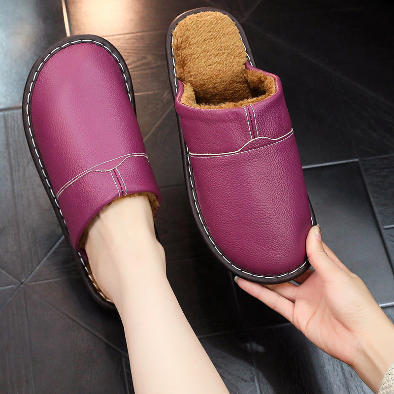 Orthopedic Balance Non-Slip Winter Leather Slippers For Indoor Use