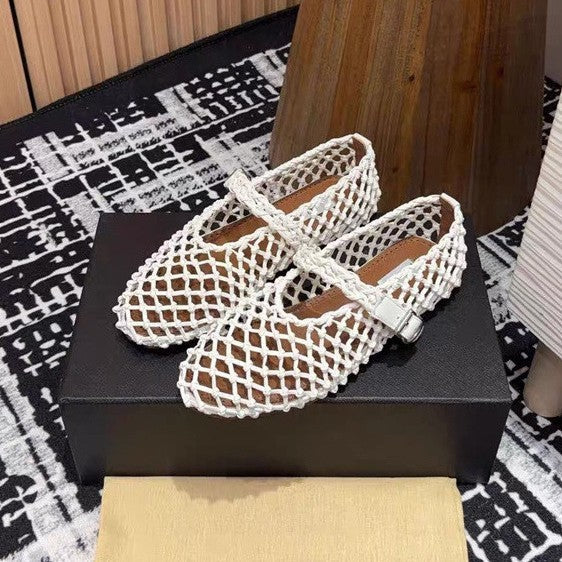 Orthopedic Balance Woven Mesh Mary Jane Flat Shoes