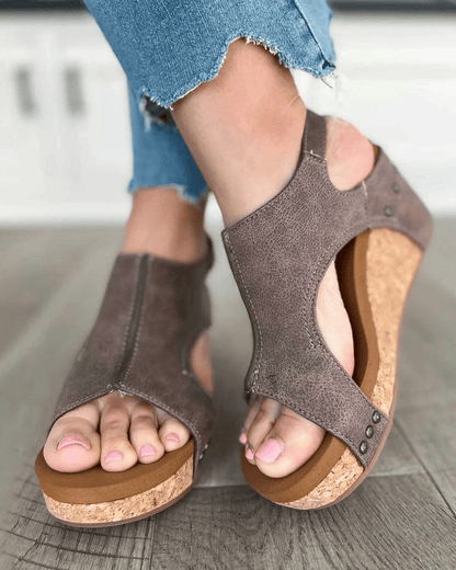 Blake | Open-Toe Wedge Sandals – Zipper Design Comfort