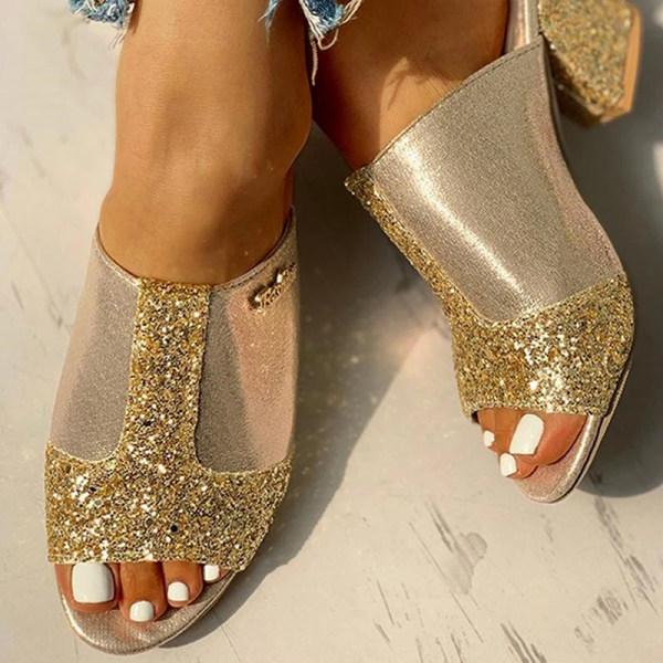 Hallie | Women’s Glitter Block Heel Slip-On Sandals