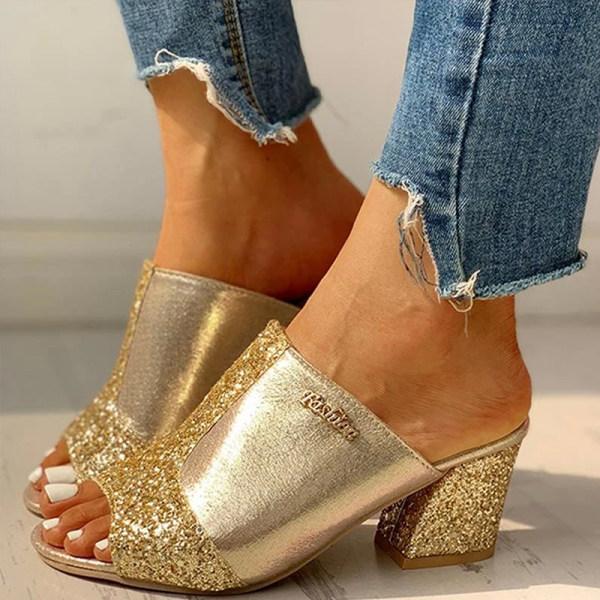 Hallie | Women’s Glitter Block Heel Slip-On Sandals
