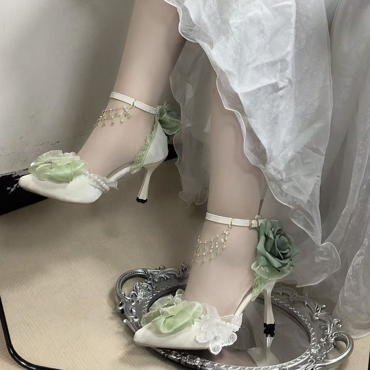 Orthopedic Balance Floral Bow Ankle Strap Stiletto Heel Sandals