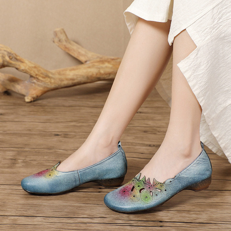 Orthopedic Balance Floral Cutout Flats – Vintage Handmade Comfort Shoes