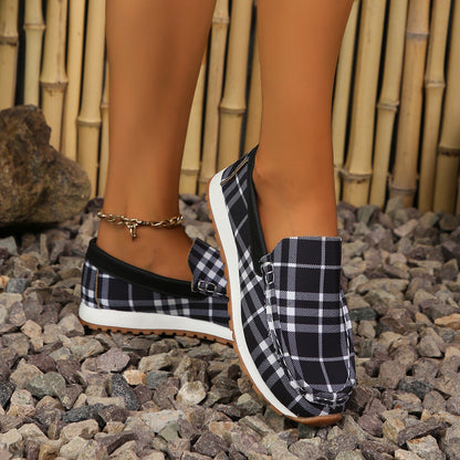 Orthopedic Balance Women’s Plaid Slip-On Loafers – Lightweight Casual Comfort Shoes