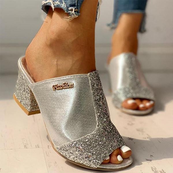 Hallie | Women’s Glitter Block Heel Slip-On Sandals