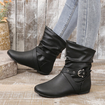 Orthopedic Balance Ankle Boots - Round Toe Flat Buckle