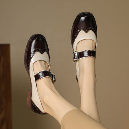 Orthopedic Balance Colorblock Leather Shoes - Square Toe