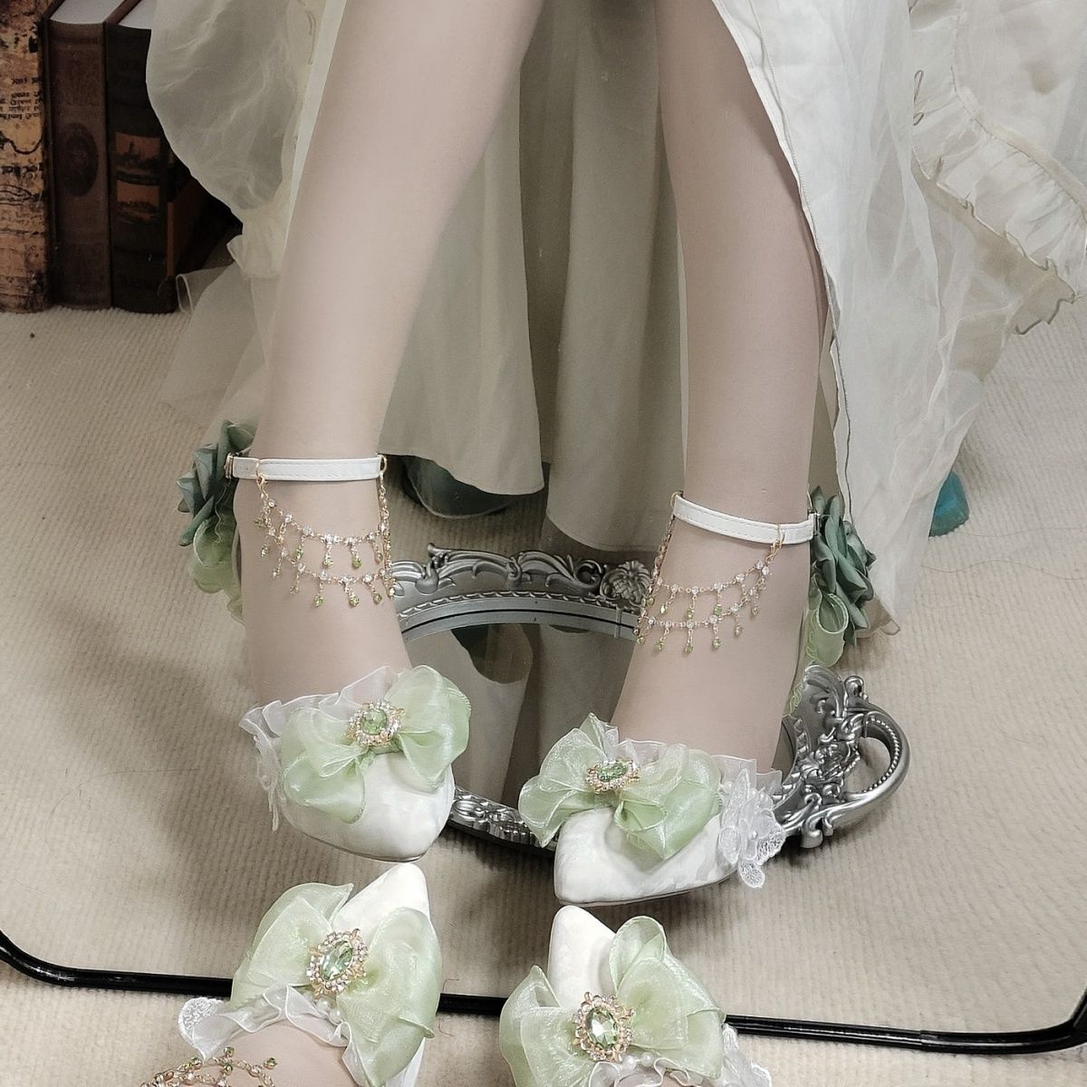 Orthopedic Balance Floral Bow Ankle Strap Stiletto Heel Sandals