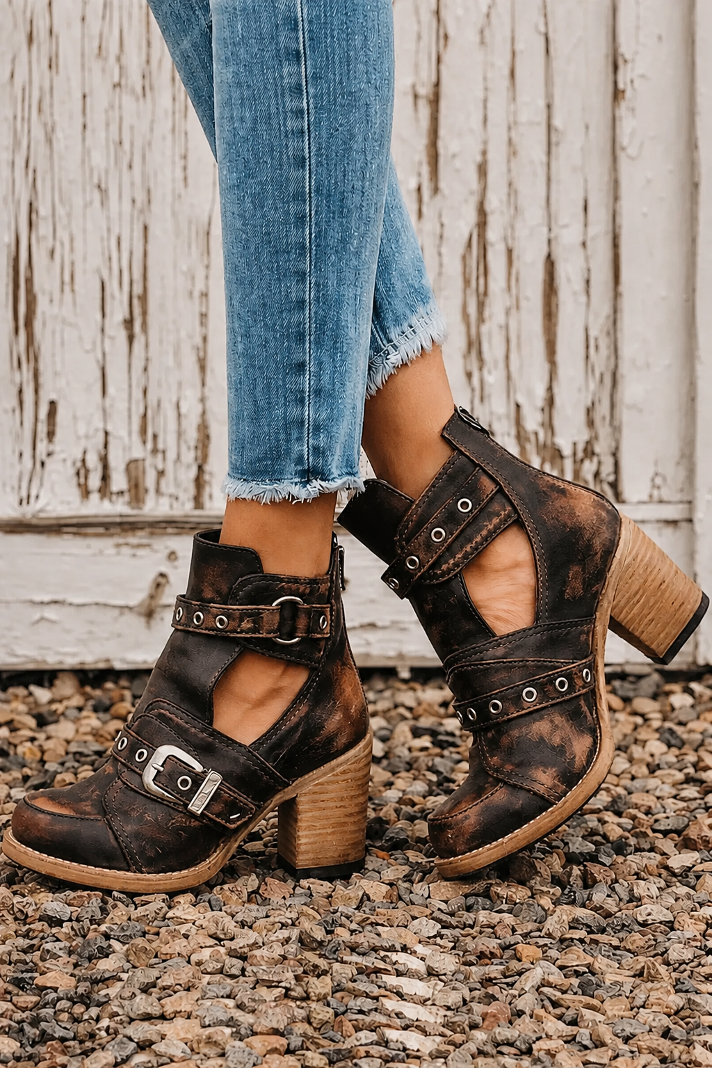 Daphne | Orthopedic Chunky Heel Cutout Ankle Boots with Buckle Straps