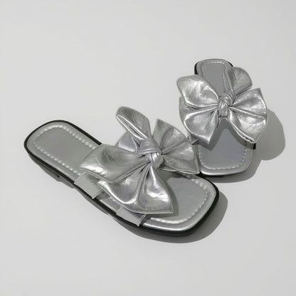 Alyth | Women’s Orthopedic Metallic Bow Flat Slide Sandals