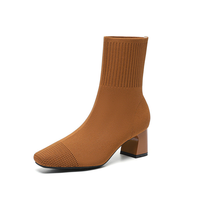 Mary | Classic Knit Block-Heel Orthopedic Sock Boots