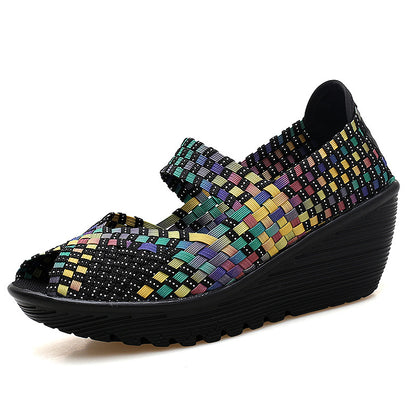 Orthopedic Woven Wedge Sandals – Breathable Stretch Comfort Slip-On Shoes
