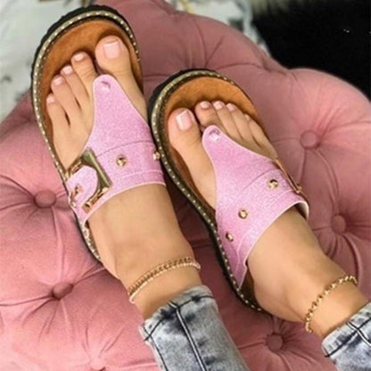 Orthopedic Balance Studded Toe Ring Flat Sandals