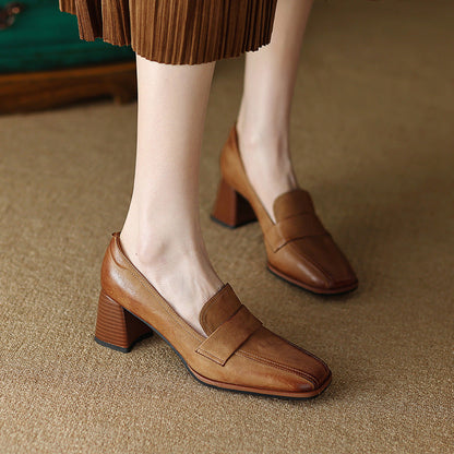 Orthopedic Balance Low-Cut Shoes With Thick, Square Heels - Unique Elegance