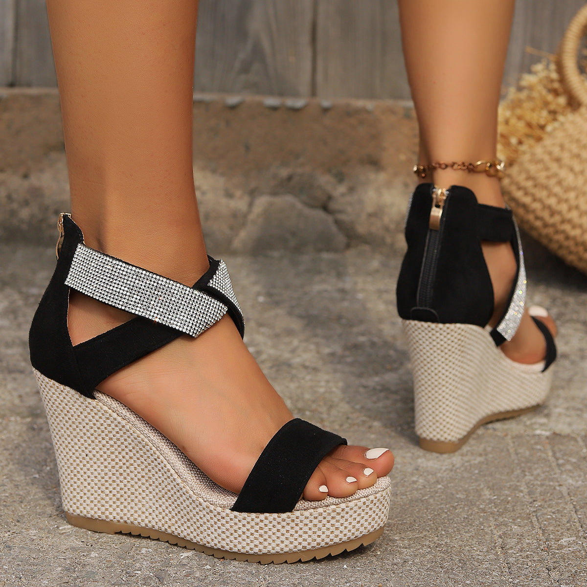 Orthopedic Balance High-Heeled Sandals With Rhinestone Design - Summer Uniqueness