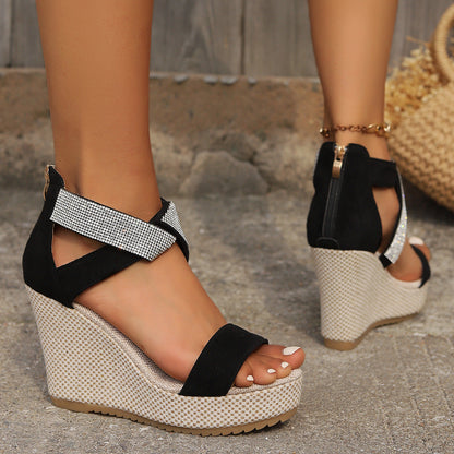 Orthopedic Balance High-Heeled Sandals With Rhinestone Design - Summer Uniqueness