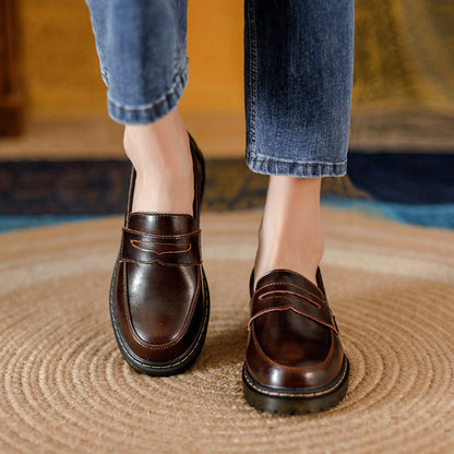 Orthopedic Balance Leather Loafers - Round Toe Low Heel