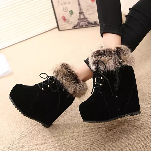 Elise | Faux-Fur Cuff Suede Wedge Winter Boots