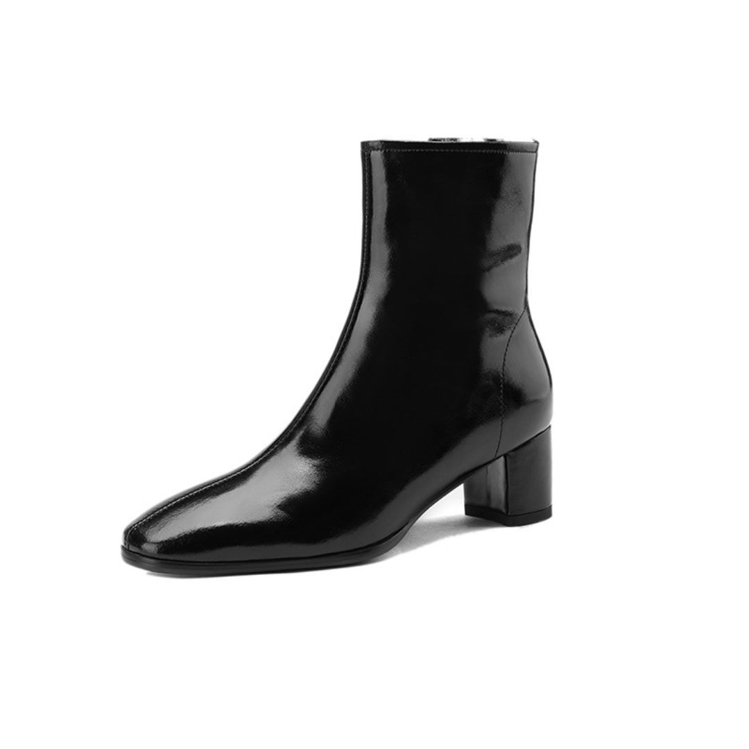 Celeste | Fur-Lined Side-Zip Leather Block Heel Boots