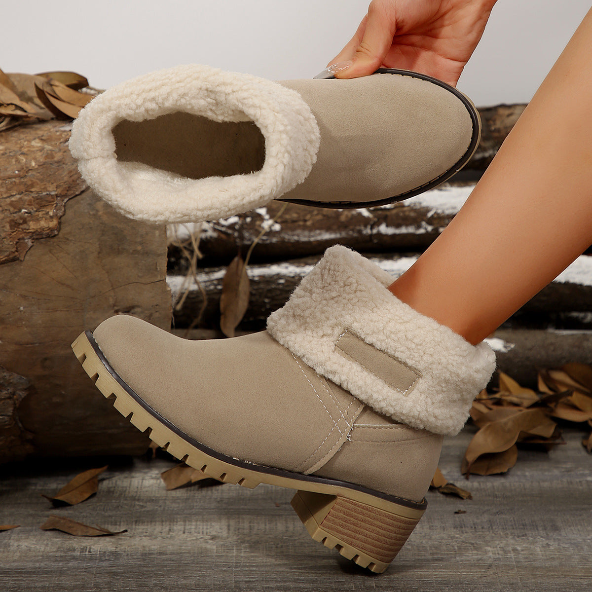 Helena | Fur-Lined Mid-Calf Suede Block Heel Winter Boots