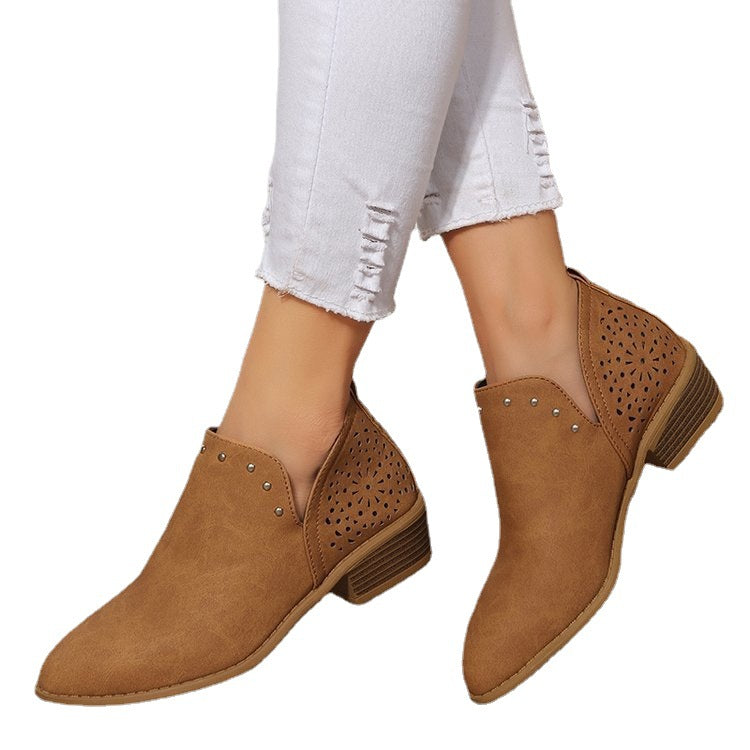 Orthopedic Balance Retro Ankle Boots With Low Heels And Studs - Unique Elegance