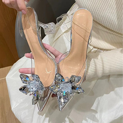 Orthopedic Balance Rhinestone Butterfly Pointed Toe Slingback Heels